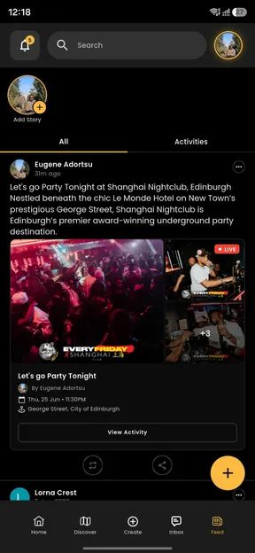 Zormor app feed with stories and activities from friends